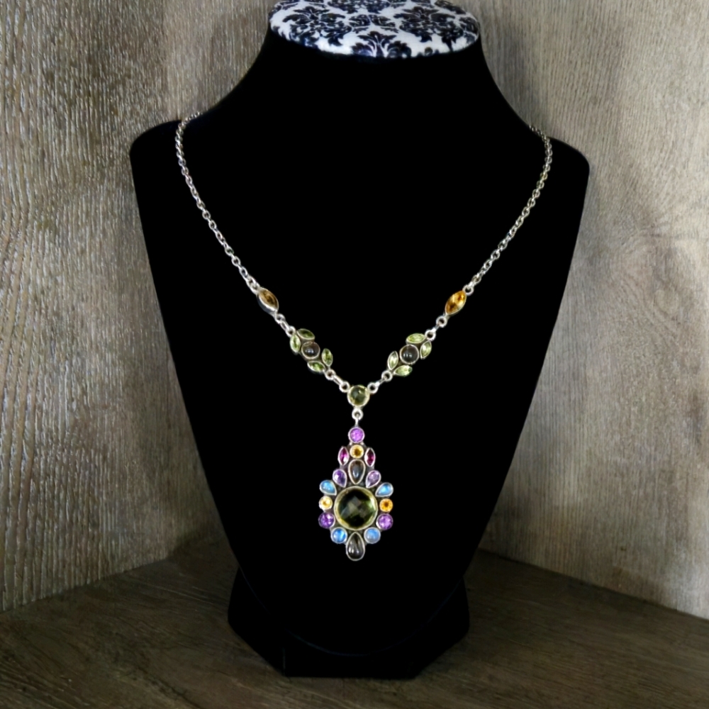 NICKY BUTLER 925 Sterling Silver Designer Necklace Lemon Quartz Amethyst Citrine